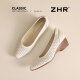 ZHR top layer cowhide women's shoes commuting leather shoes for women's shallow mouth thick heel single shoes workplace work shoes S689 beige 36