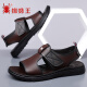 Spider KING (SPIDER KING) sandals men's summer new trendy leather breathable casual beach shoes soft sole non-slip trendy Roman shoes black Z6189 leather cowhide 40 standard leather shoe size