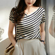 Pier Cardin French striped short-sleeved T-shirt for women in summer 2025 new loose slim v-neck thin knit sweater ice silk top DX829# striped color S recommended 85-99Jin [Jin equals 0.5 kg]