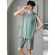 Langsha Pyjamas Herren Sommer Baumwollweste ärmellose Shorts locker plus großer Casual Style Thin Home Clothing Set NJR-LX12027 Blau gestreifte Hosen runden Hals Pullover 3xl [Sammlung und Kauf, Prioritätsablieferung]
