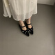 S.SOFEA inner heightening Mary Jane single shoes women's spring and summer bow half slippers 838-3 black 35
