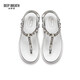 Deep Atem Tief Atem Frauenschuhe Sommer-Strass-Clip-Toe Klettklasse Flat Flip Flop Sandalen Ax14118 Silber 37