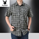 Playboy (Playboy) Sommer mittleren Alters und älteren Kurzärärmelen-Hemds Pure Cotton Lose Lose großer Daddys Plaid-Doppel-Taschenarbeit Top Tief Khaki 5009 5xl