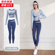 Jincheng yoga clothes for women in spring and autumn running sports high-end Pilates training long-sleeved tops new fitness suit K002 long-sleeved suit gray lake blue + scented whale blue S (recommended 85-95 Jin Jin equals 0.5 kg)