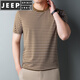 JEEP SPIRIT Summer Plus Fat Plus Large Size Fatty Sea Soul Shirt Short Sleeve T-shirt Men's Middle-aged Loose Blue and White Striped Navy Shirt 9866 Blue 2XL 185