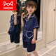猫人（MiiOW）儿童睡衣女童夏季薄款冰蚕丝短袖中大童女孩宝宝亲子家居服套 1047小熊 短.袖短.裤 M 14码 123-133C 50斤左右