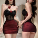 Pu Lian's erotic underwear sexy tempting hot girls perspective uniform small breasts look around battle robe 2025 new large-size pajamas hot roses [hip skirt + T-pants] one size [suggested 80-120Jin [Jin equals 0.5 kg]]