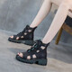 Belle Sandales à pointe de poisson pour femmes 2025 Nouvelle cale polyvalente Solemn épaisse Wenzhou en cuir souple Répandre à glissière haute chaussures romaines Huidong Sandales de thé au lait féminin 20 Sandales pour femmes 2025 Nouveau style 39
