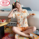 浪莎（LangSha）2025新款睡衣女夏季冰丝短袖薄款休闲韩版卡通甜美两件套可爱 826#绿条小黄鸭 XL 【115-130斤】