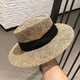 
Korean ins straw-woven internet celebrity flat top hat women European and American style British fashion travel vacation hollow sun hat brown 56-58cm adjustable