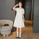 
Cypress House puff sleeve dress 2025 summer new women's fresh hollow spliced ​​round neck midi skirt