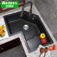 Jiang Zhiai Kitchen Quartz Stone Fregadero de forma especial Lavador de la esquina del lavado de lavado de la esquina debajo de la mesa Negro 9781 64*64cm [9764Sy] Socador de ranura desnuda sin paso