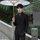 Sound Monkey New Chinese tunic suit for engagement, wedding, groom's dress, blazer, men's high-end suit, stand collar, plate button, Chinese suit + black shirt + trousers, three pieces XL (115-130Jin Jin equals 0.5kg)