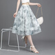 Waterside Clothes 2025 summer new floral skirt for women with small fresh short skirt with large swaying mesh printed A-line slim chiffon mid skirt 9906-5# One size (suggested 90-145Jin [Jin equals 0.5 kg])