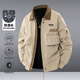 JEEP SPIRIT Jeep Jacket Men's Spring and Autumn Jacket Casual Top Fashion Contrast Color Versatile Lapel Trendy Loose Comfort Simple Amber Black XL (Recommended 130-150Jin Jin equals 0.5kg)