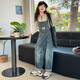 Pushui Fangfang Girls Denim Overalls Set Girls Casual Reißverschluss Hoodie Mode mittelgroße und große Kinder Pit Strip Hoodie 130 Empfohlene Höhe 115-125 cm