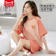 El juego de pijama de manga corta para mujeres Catman Miiiow para el verano viene con almohadillas en el pecho integradas con ropa de verano de algodón delgado de gran tamaño se puede usar fuera de GXT1047 m (recomendado 75-95Jin [Jin es igual a 0.5 kg])