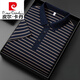 Pierre cardin light luxury high-end men's short-sleeved T-shirt lapel summer ice silk thin middle-aged striped polo shirt top 13563# green 3XL 56 [Suggested 170-185Jin [Jin equals 0.5 kg]]