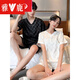 Yalu Couple Silk Pajamas Summer des femmes à manches courtes pour femmes Grande taille 200 Jin [Jin équivaut à 0,5 kg] Été Vêtements à domicile pour hommes Ice Silk Thin Style 6 688 # -4 Double G Black Jacquard M Goddess + Dieu masculin L L