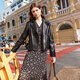 Qiushui Yiren retro motorcycle leather jacket for women in 2025 autumn new short lapel leather jacket this year's popular black jacket Black M