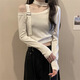 Hualin Fashion Design Niche Shirt for Women Korean Short à une épaule tricot tricot 2025 NOUVEAU 11303 Black One size (70-125jin [Jin est égal à 0,5 kg] peut être porté)