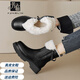 Fanglin Brand Boots de cuero de cuero para mujeres 2024 Invierno Nuevo capa superior Botas cortas de cobertura más de terciopelo Fur de cordero Martin Boots Off White 36