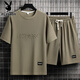 Playboy (PLAYBOY) men's summer suit youth short-sleeved T-shirt thin ice silk two-piece casual sportswear five-point shorts suit-TZ829 military green top + pants M recommended 90-110Jin Jin equals 0.5 kg