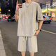 龙桃子休闲运动套装男夏季2025新款美式宽松短袖短裤男生酷帅穿搭两件套 2546-826黑色套装 M 约90-105斤可穿