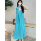 Quchen beach skirt skirt dress vacation style dress seaside dress suspender dress blue dress beach dress (lake blue) M (85-100Jin [Jin equals 0.5 kg])