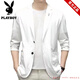 Playboy summer ice silk suit men's casual sun protection suit small suit thin cool single western jacket men's top 718# blue 4XL