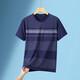 Kangaroo 7A men's summer striped casual short-sleeved T-shirt middle-aged and elderly dad summer round-neck T-shirt 691 Navy One size m80-110Jin Jin equals 0.5 kg
