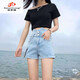 范哲狼（FANZELANG）牛仔短裤女夏季2025年新款高腰a字开叉拉链潮ins外穿网红阔腿 蓝色【高品质】 6196 M (备)
