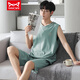 Catman (Miiow) Vest Pyjamas Herrenmodal Frühlings- und Sommer-Rund-Hals-Shorts Home-Kleidung lose und vergrößerte 12027 [Herrenanzug] l [vorgeschlagen 100-140jin [Jin entspricht 0,5 kg]]