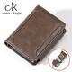 Casa-kupsck Short Wallet Herrenbag 2025 Neues dreifach einfaches Retro Trendy große Kapazitätskarte Reißverschluss Führerschein Brieftasche Kaffeefarbe