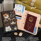 
Yunshun Passport Clip Certificate Pack Protection Case Multi-function Card Pack Travel Portable Clip Card Package Storage Air Ticket Driver's License Multi-function Card Package [Secret Cat and Dog]