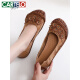 CARTELO genuine leather ethnic style light mouth shoes for women's shoes with non-slip beef tendon soft-soled cowhide leather single shoes with one foot flat heel middle-aged and elderly mothers' shoes yellow 9756 39