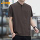 吉普（JEEP）短袖T恤男士莫代尔桑蚕丝凉感夏季休闲亨利领高端衣服男装 咖啡XL