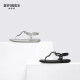 Deep Atem Tief Atem Frauenschuhe Sommer-Strass-Clip-Toe Klettklasse Flat Flip Flop Sandalen Ax14118 Silber 37