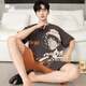 
Yougang pajamas for men in summer short-sleeved pure cotton thin style for teenagers in summer can wear outside and add fat to increase the size of men's home clothes. 1517 L (170cm recommended weight 110-135)
