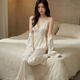 Modal Spring and Autumn Ice Silk Silk Silk Sosting Stardgown Pajamas Nuevo estilo Summer Home Trait Men Men's Men 692 Black Women 675 Milk Champagne XL Women + Men XL