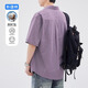 Pinstripe purple American short-sleeved shirt men's summer thin style 2025 new small patch pocket five-point sleeve work shirt Green Z983 XL [130-150Jin [Jin equals 0.5 kg]]