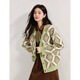 Inman [gleicher Stil im Einkaufszentrum] Inman Jacquard Stricker Strickjagd Sweater 2025 Frühling Frauen neue lose Jacke Tee Green S