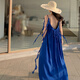 
Women's 2025 new French-style Sanya Seaside Holiday Long Dress with European M summer blue suspender dress 9712 Blue S