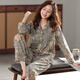 Caiyun Kali pajamas women's long-sleeved spring and autumn summer cardigan large size loose middle-aged mother's home clothes and thin summer suit can be worn C9906 dark green [main picture] 2XL (recommended 140-160Jin [Jin equals 0.5 kg])
