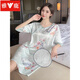 Yalu New Chinese Style Night Dress for Women 2025 New Summer Short Sleeve Thin Chinese Style Night Dress 688-Black and White Butterfly Cool and Silky 2XL 140-160Jin[Jin equals 0.5 kg]