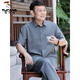 
Woodpecker Tang suit male dad summer short-sleeved shirt middle-aged and elderly Tang suit male Chinese style 60-70 years old grandfather summer suit elderly clothes dark gray short-sleeved (suit) 39/165