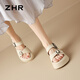 ZHR Sandalias de Suela Gruesa con Velcro para Mujer, Zapatos Ligeros de Verano para Mujer, Zapatos de Playa con Realce, KN117 para Mujer, Beige, 37