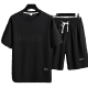 
Lokochi casual sports suit men's summer fashion brand ice silk T-shirt thin shorts large size short sleeves handsome paired with two-piece suit - TZ829 black [top + pants] M Recommended 90-110Jin [Jin equals 0.5 kg]