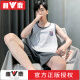 雅鹿睡衣男夏季背心短裤青年学生可外出家居服夏天中老年宽松纯色套装 品牌H9928(短袖短裤) L (建议100-120斤)