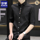 ROMON shirt men's short-sleeved ice silk Korean version men's casual five-point sleeve shirt trendy handsome summer mid-sleeved solid color inch clothes 682 gray XL 120-133Jin [Jin equals 0.5 kg]